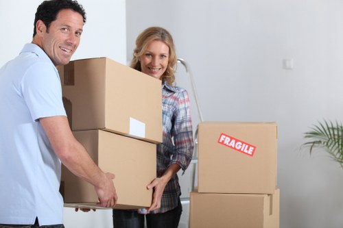 Packed moving boxes ready for a house removal in Teddington